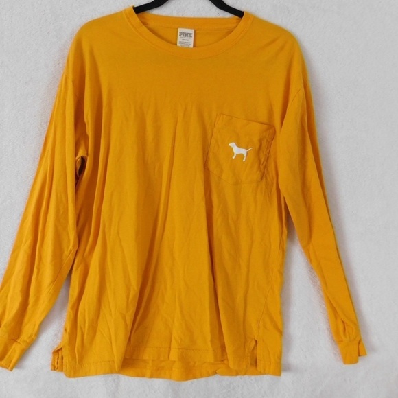 PINK Victoria's Secret Mustard‎ Yellow Long Sleeve Tee Size M - Picture 1 of 4